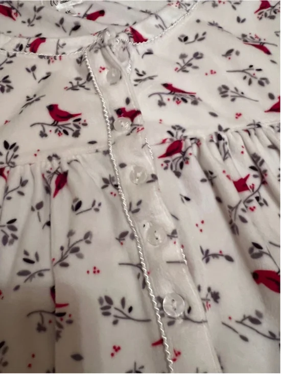 Aria 4X Micro Fleece Long Nightgown Red Cardinal Bird Print Cozy Cottage Soft - Picture 4 of 8